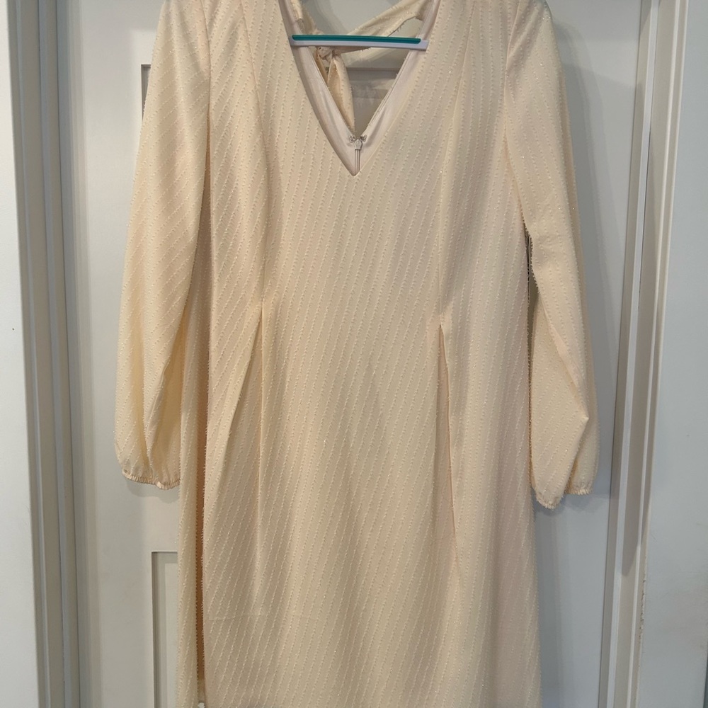 INC International Concepts Cream Long Sleeve Dress